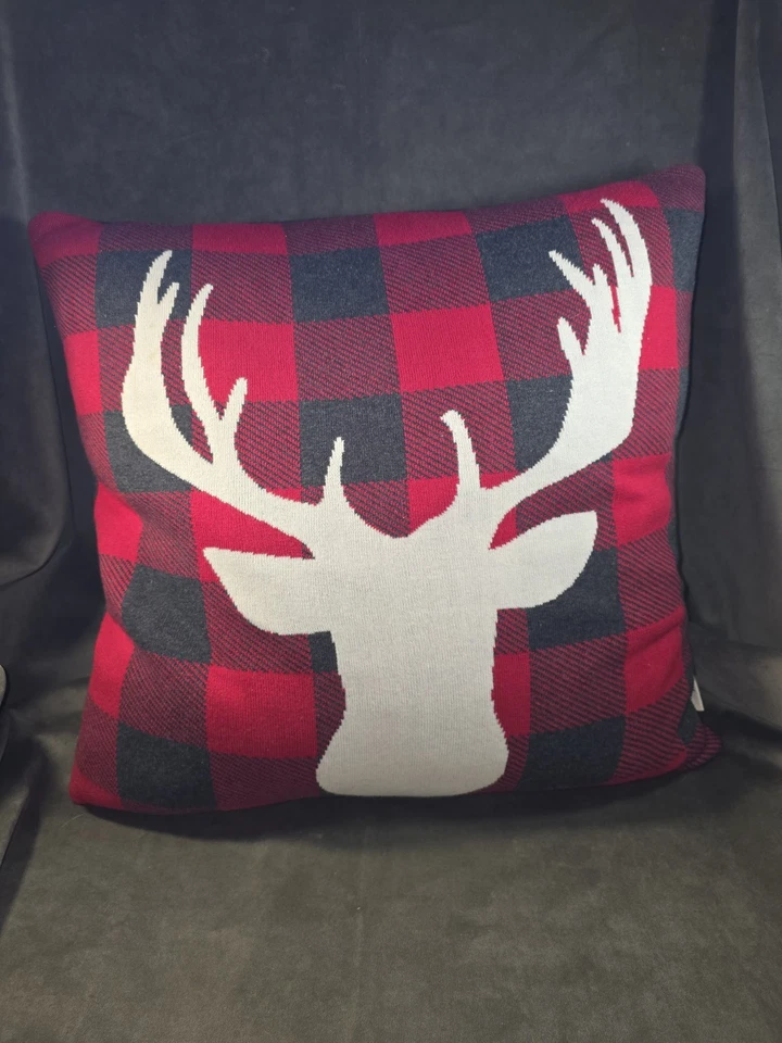WELL DRESSED HOME COTTON DUCK FEATHER PILLOW DEER BUFFALO CHECK HOLIDAY EUC - Image 2 of 4
