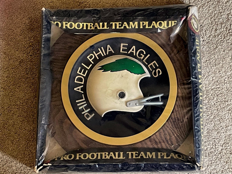 Rare! Original 1970's White PHILADELPHIA EAGLES Football Helmetl Plaque (SEALED)