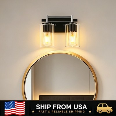 LETRY 10'' Vanity Light with Cylinder Glass E26 2-Light Iron Bathroom Wall Sconce