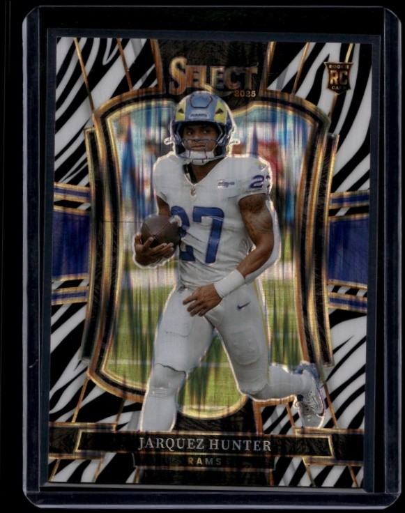 2025 Panini Select Jarquez Hunter #119 Premier Level Zebra Shock Rookie