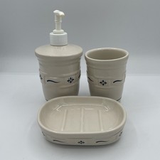 3 pezzi Longaberger Woven Traditions dispenser classico blu ~ portasapone ~ bicchiere