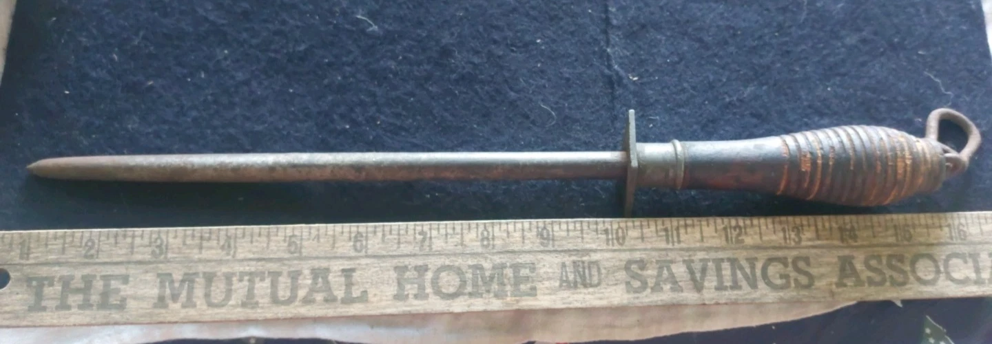 Antique Vintage Knife Sharpener Honing Steel Rod Wood Handle Swivel Mount Hook