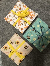   Bee Happy  Drink Coaster Mug Rug Yellow White Green Flower Dots Lot Of 3 Sets
