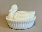 Rare Antique Atterbury & Co. Opalescent Milk Glass Duck-on-Nest  Covered Dish