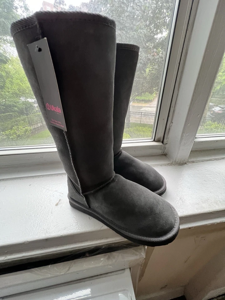 Ukala 100% Australian Merino Wool Charcoal Women Tall Suede Boot Nw NoBox Sz7W - Image 2 of 4