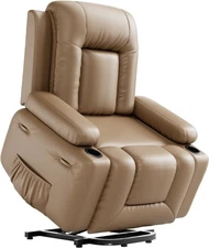 Power Lift Recliner Chair with Massage & Heat, 3 Positions, Side Pocket, Tan
