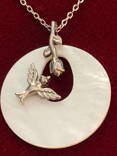 Stainless Steel 316L 20" Cable Chain Necklace w/White Disc Dove Rose Pendant - Picture 10 of 10