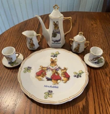 Vintage Miniature Tea Set Peter Rabbit Mrs. Rabbit Frederick Warne-10 piece