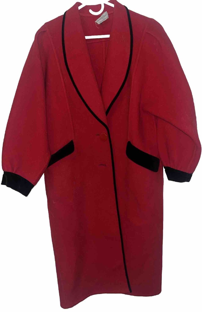 Armando Calo Vintage 80's Retro Red Black Wool Designer Coat