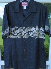 RJC Mens Short Sleeve Cotton Black Blue Floral Hawaiian Camp Shirt Large EUC USA