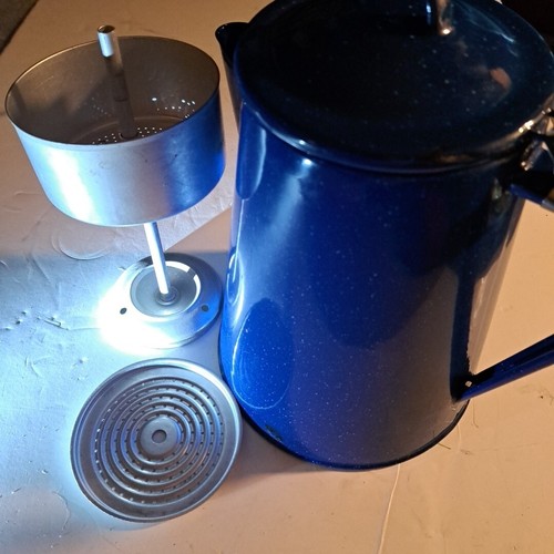 Granite Ware Percolator Coffee Pot Hinged Lid Speckled Blue Enamel 8.75" H Camp - Picture 10 of 19