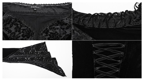 Punk Rave Black Gothic Punk Women Off-The-Shoulder Sexy Velvet Lace Long Dress - Picture 13 of 22