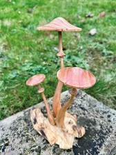 Wooden Toadstool Honeycap Mushroom Sculpture Teak Root Hand Carved Driftwood 