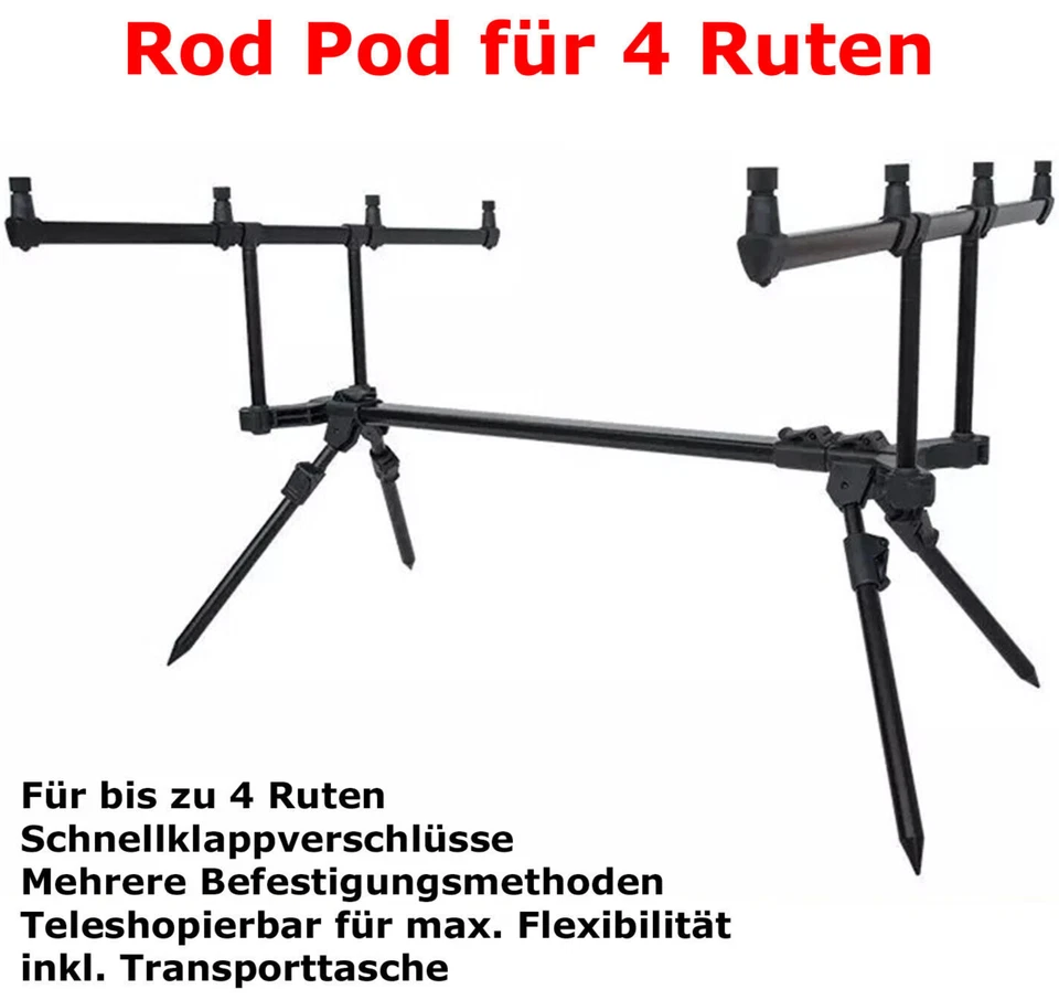 Rod Pod Aluminium Buzzerbar 4 Ruten Auflage Ruten Halter Tasche Karpfen Angeln - Bild 1 von 4