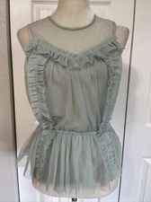 NEW H&M Woman’s Sleeveless Tulle Ruffle Blouse Top Mint Green sz 2