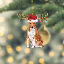 Basenji Dog Merry Christmas Ornament, Basenji Dog Xmas Lights Ornament