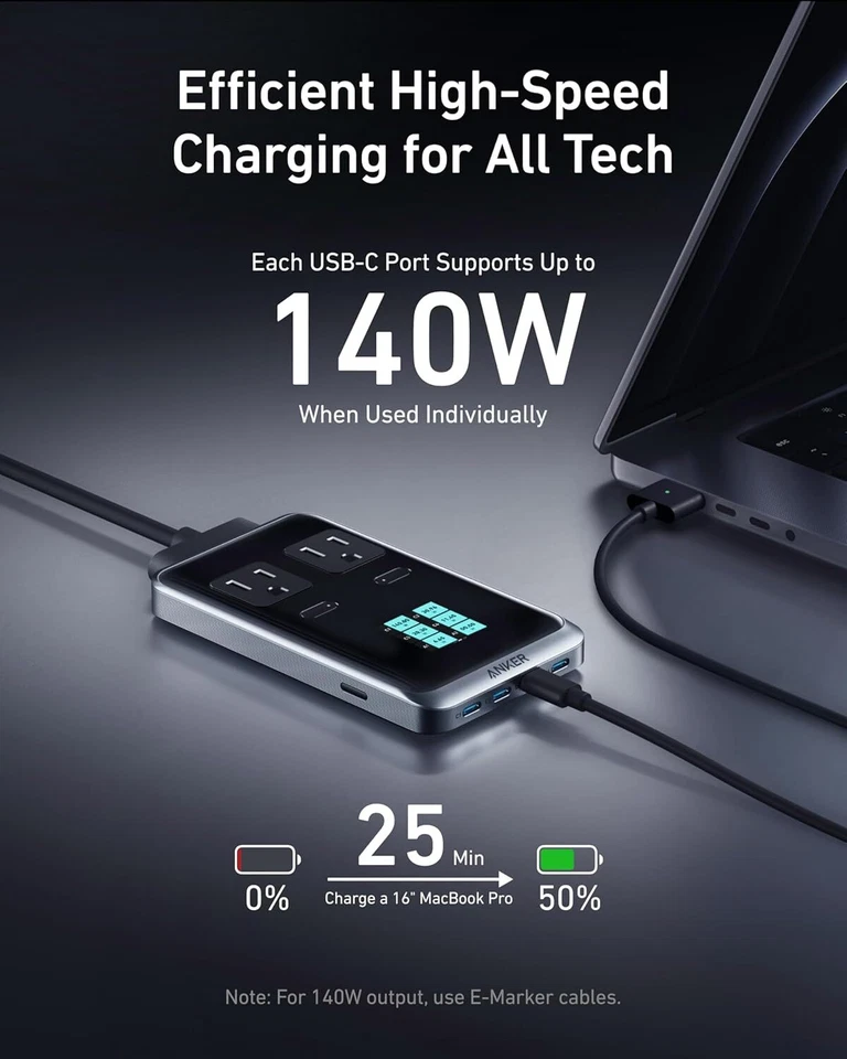 Anker Prime Charging Station 240W 8-in-1 USB C Power Strip 2AC Outlet 5ft|Refurb - Image 4 of 4
