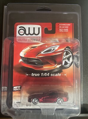 RARE - AW Auto World -ULTRA RED DODGE VIPER SRT W/ WHITE RACING STRIPES - Chase