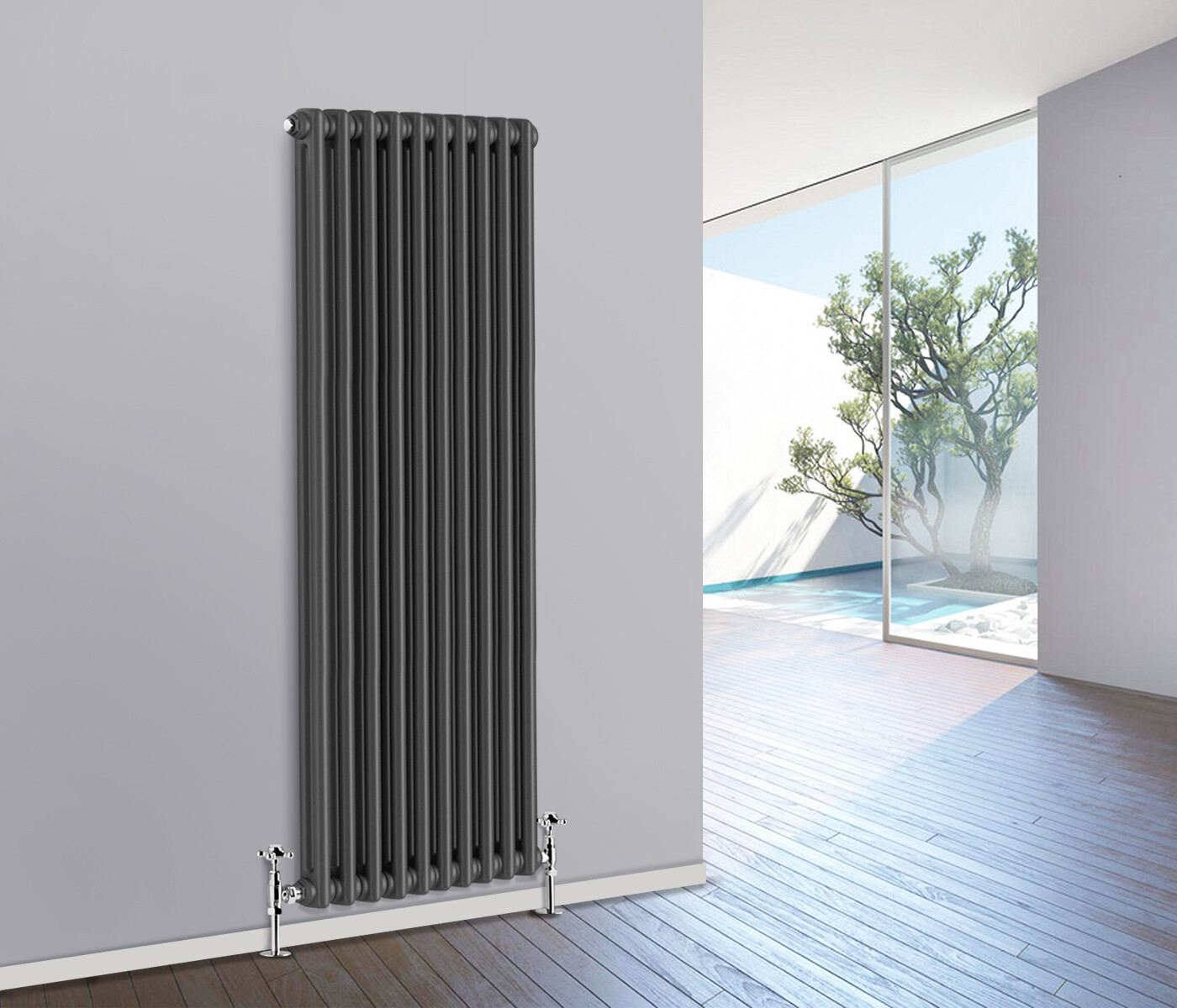 Vertical Traditional 2 Column Radiator Anthracite Cast Iron Style 1800x470mm