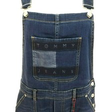 TOMMY HILFIGER Soft Denim Overalls Cropped Raw Hem Logo Women's 31 139 NEW 