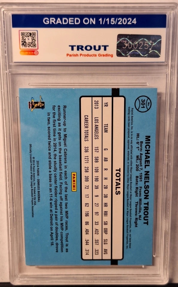 2014 Donruss #301 Mike Trout Angels - PPG 9 MINT - Image 2 of 2