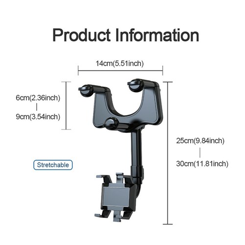 360° Car Rear View Mirror Mount Holder Stand for Apple iPhone Android Phone - 第 10/12 張圖片