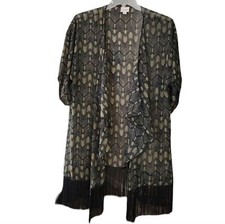 LulaRoe Women's Large Chevron Fringed Chic Sheer Open Duster Kimono