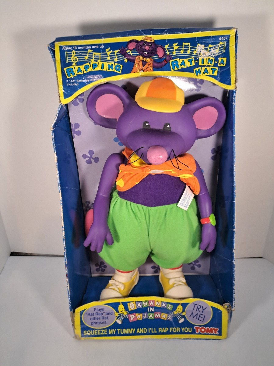 NIB Vintage 1997 Tomy Bananas In Pajamas Rapping Rat In A Hat Toy
