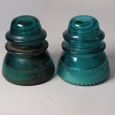 Lot of 2 Vintage Hemingray No. 42 Aqua Blue Glass Insulator Made in the USA