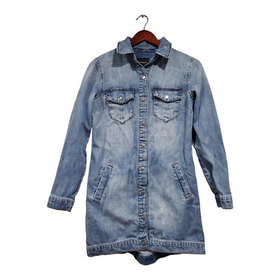 Liverpool Women's Long-Sleeved Blue Distressed Denim Dress Pockets Collared  XS | eBay