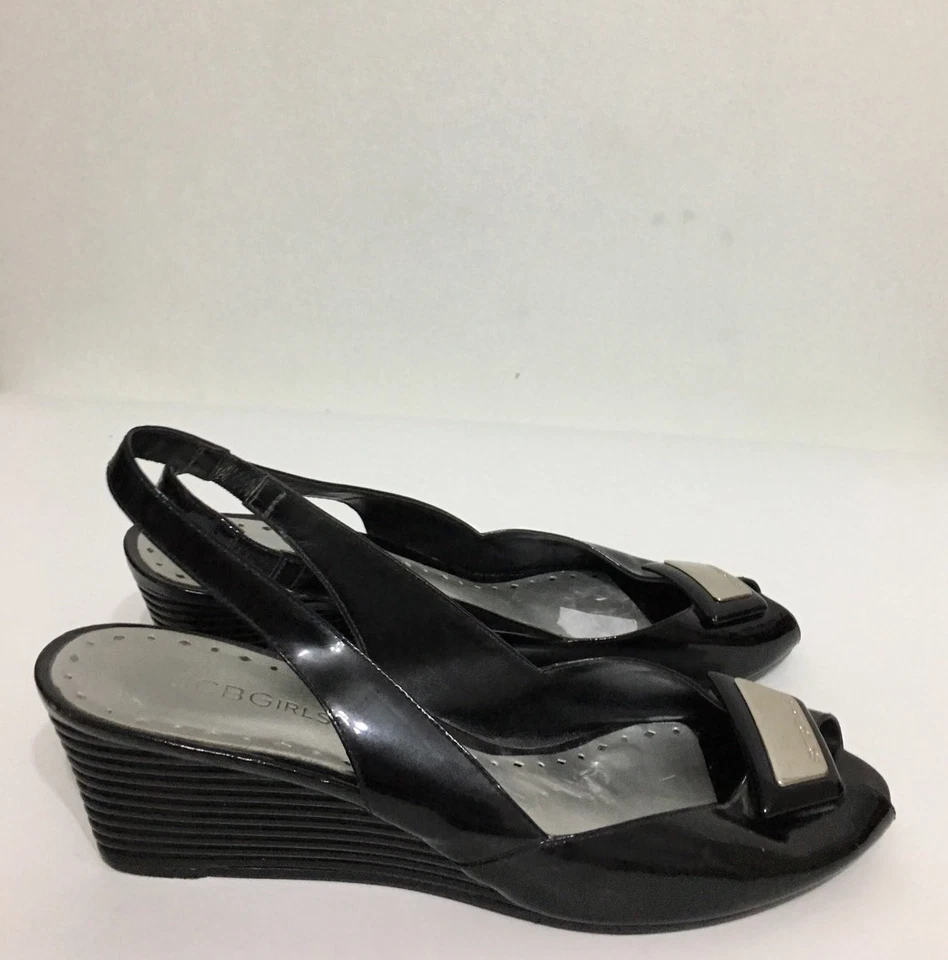 Bcbgirls черный блестящий с открытым носком слинга назад размер 8,5 - Изображение 4 из 4