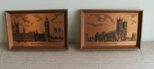 COPPERCRAFT COPPER ETCHINGS VINTAGE x2 HOUSES OF PARLIAMENT & WESTMINSTER ABBEY