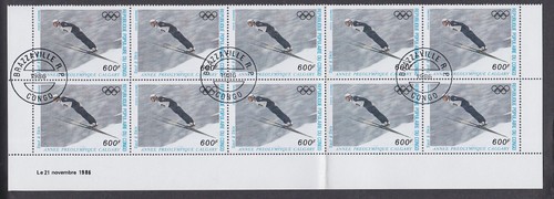 RP du Congo Africa 1988 Used CTO Winter Olympics Sports Skiing Toboggan Blocks - Picture 5 of 5