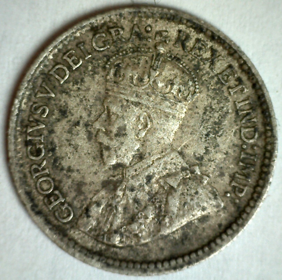 1916 Canada 5 Cents Silver Coin Very Fine 5c Canadian Ruler George V ...