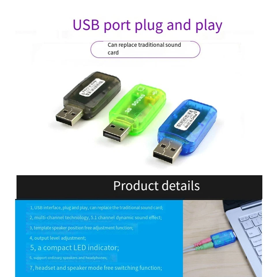 Mini USB 3 5mm Mikrofon Kopfh?rer Soundkarte f??r hervorragende Klangqualit?t - Bild 2 von 4