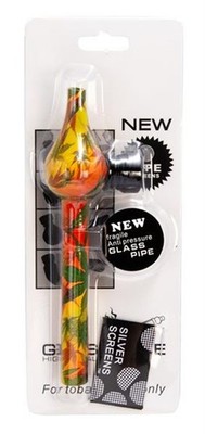 Glaspfeife Leaf Fully Printed   2-teilig mit Metallkopf & Sieben   130mm Pfeife
