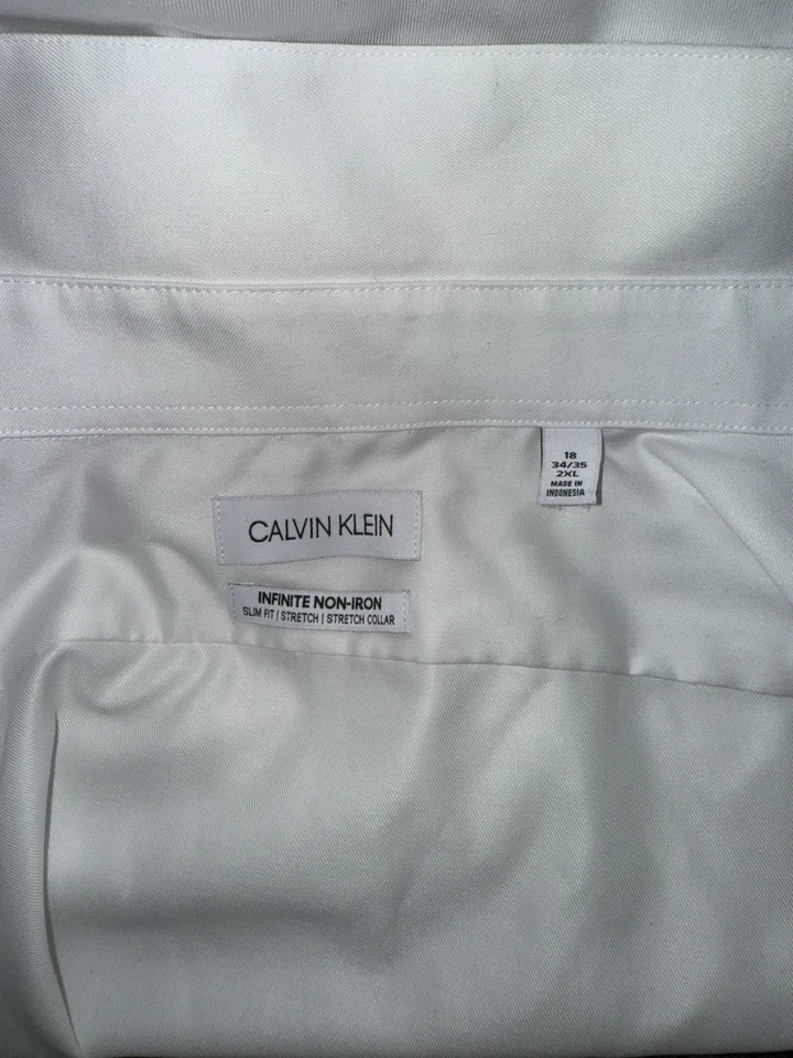 Calvin Klein Men's White Infinite Non Iron Slim Fit Dress Shirt Sz. 18 34/35 - Image 3 of 4