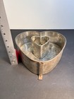 Vintage Early Handcrafted Tin 3 Piece  Heart Mold Cake Pan Unique Latch Closure — photo 1