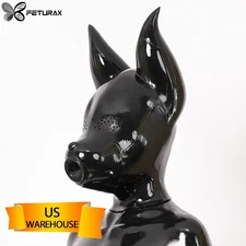 FETURAX Silicone Mesh-Eye Velvet Pup Drone Hood Head Mask for Cosplay Role Play
