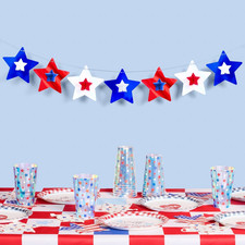 Red, White  Blue Star Banner  5.5 Ft.  4Th of July Garland, USA Decorations,