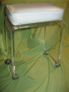 Vintage 1970's MCM Heavy Lucite RIALTO Vanity Stool WATERFALL BENCH Vinyl Seat