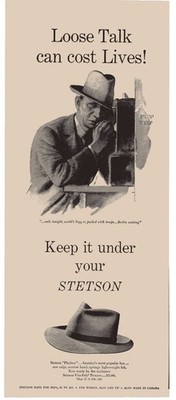Vtg Stetson WWII Ad Print  Loose Talk Can Cost Lives  1940s Home Front