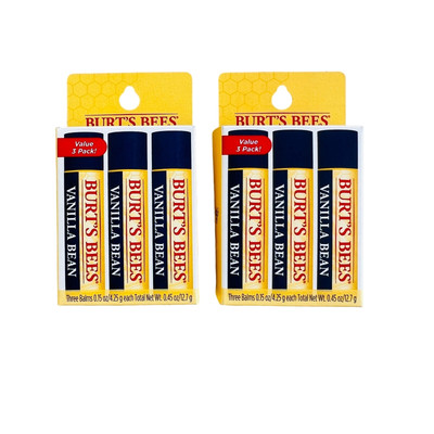 Burt's Bees Moisturizing Lip Balm, Vanilla Bean,3 ct - Lot of 2 (6 Balms)