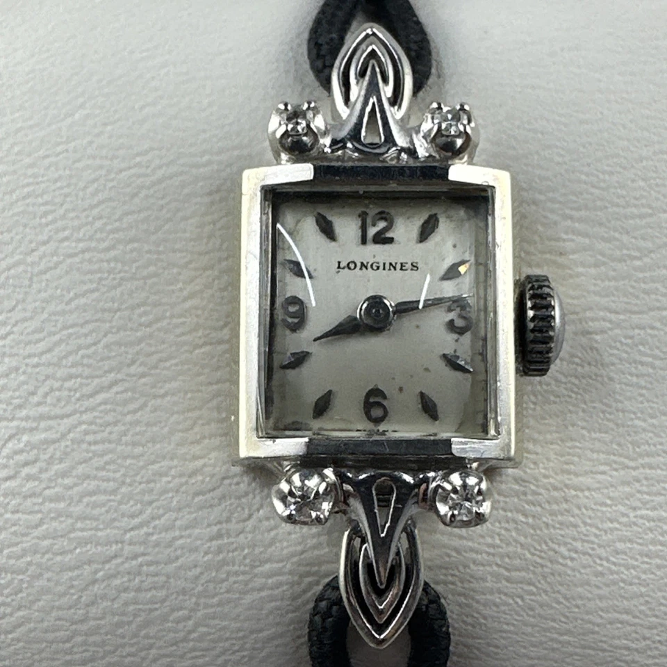 14k Solid White Gold Longines Ladies Watch with Diamonds Vintage Runs Working - Image 2 of 4
