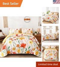 Quilt Set Queen Size, Yellow Floral Reversible Bedspread Soft Microfiber Ligh...