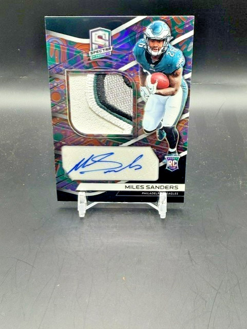 2019 Panini Spectra Miles Sanders Psychedelic Rookie Patch Auto 1/5 #225 Eagles view 2