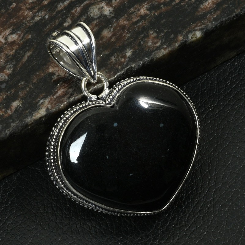 Black Onyx Gemstone Handmade Antique Design Heart Pendant Jewelry 2" AP-37251
