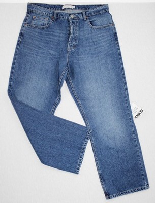 Topshop Jeans Kort Damen W34 L30 Blau Straight Leg High Rise Denim