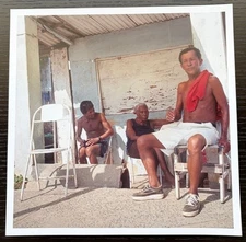 EL SALVADOR REAL PHOTO 7.5X7.5" MEN WOMAN SITTING IN FRONT HOUSE IN THE BARRIO