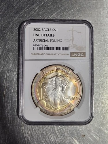 2002 1 oz Silver American Eagle Unc Details NGC Beautiful Artificial Toner
